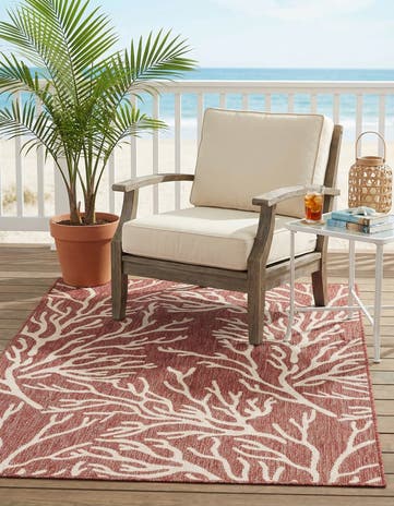 Rust Red Easy-Clean Coastal Indoor / Outdoor Rug