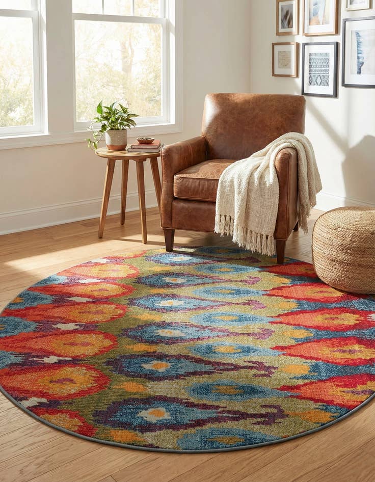 Detail image of 5' x 5'  Washable Modern Indoor / Outdoor Round Rug