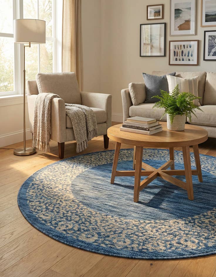 Detail image of 4' x 4'  Washable Border Indoor / Outdoor Round Rug