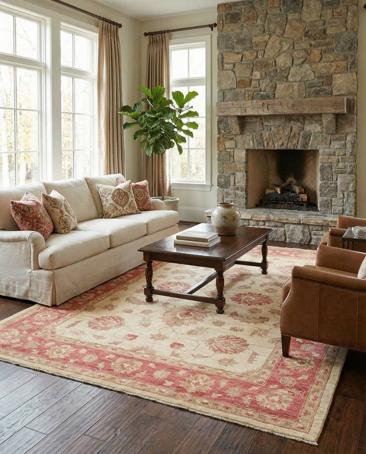 Detail image of 5' 11 x 9' Hand Knotted Peshawar Ziegler Wool Rug