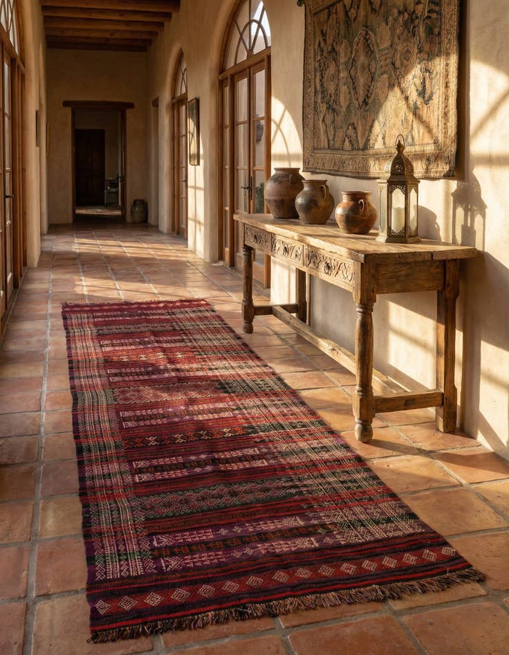 Detail image of 4' 5 x 12' 9  Hand Woven Kilim Fars Wool Runner Rug