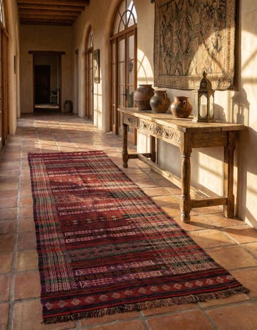 4' 5 x 12' 9 Hand Woven Kilim Fars Wool Runner Rug