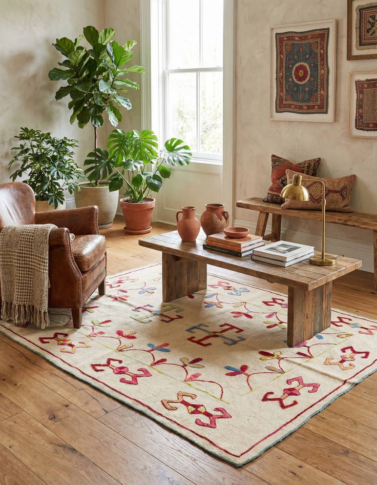 Detail image of 4' x 5' 8  Hand Woven Kilim Suzani Wool Rug