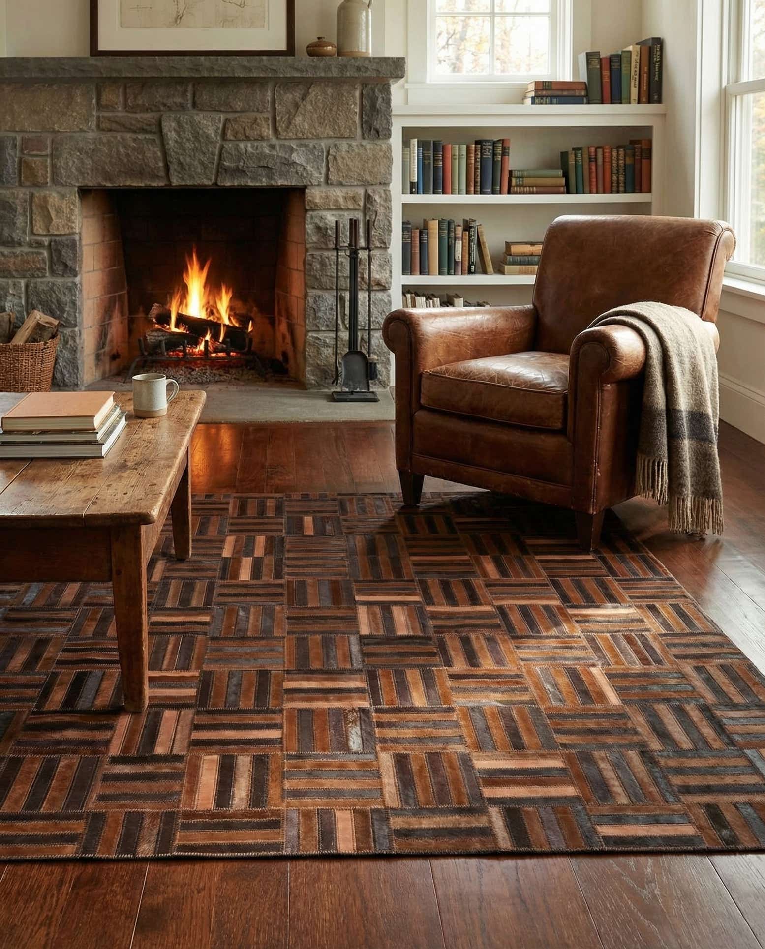 4' x 5' 6 Cowhide Leather Rug