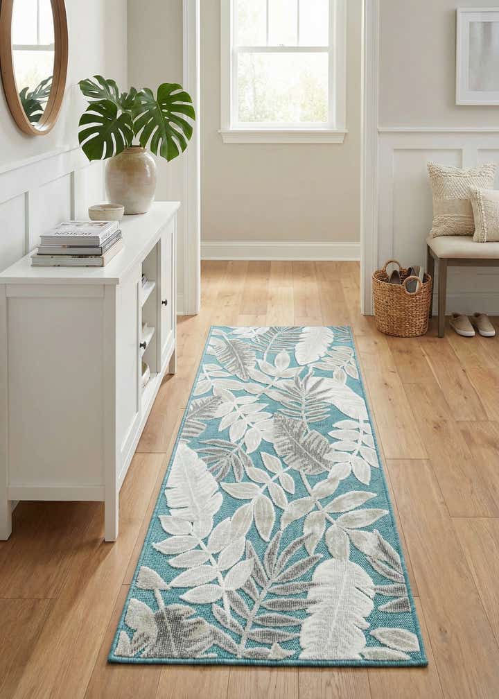 2' 2 x 5' 3 Easy-Clean Botanical Indoor / Outdoor Runner Rug