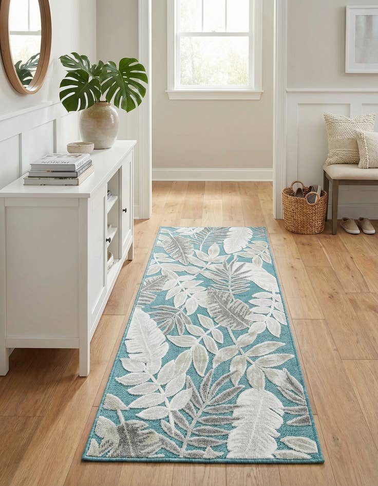 Detail image of 2' 2 x 5' 3  Washable Botanical Indoor / Outdoor Runner Rug