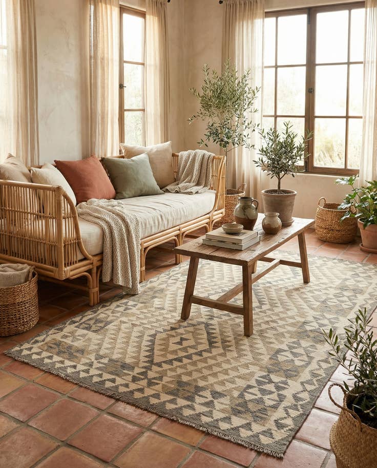 Detail image of 4' x 5' 11 Hand Woven Kilim Maymana Wool Rug
