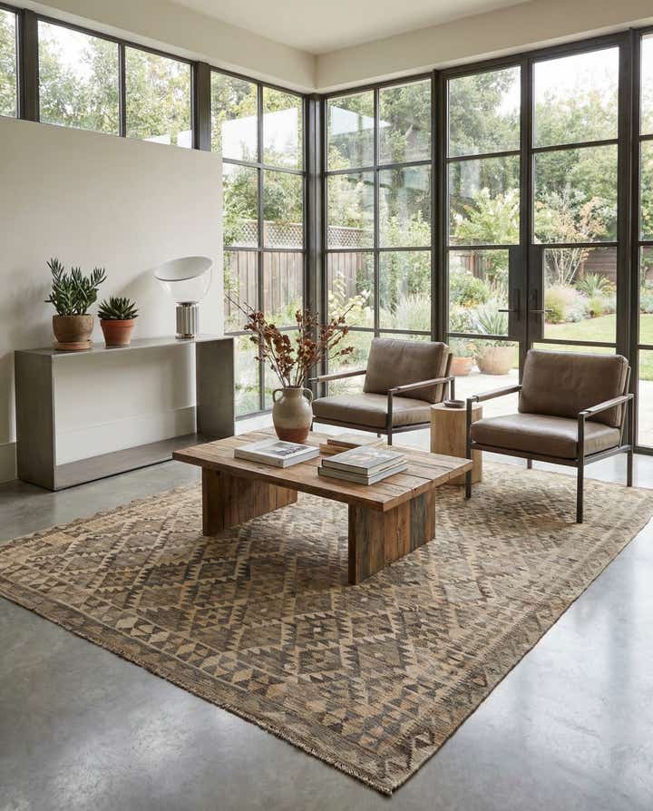 6' 10 x 9' 7 Hand Woven Kilim Maymana Wool Rug