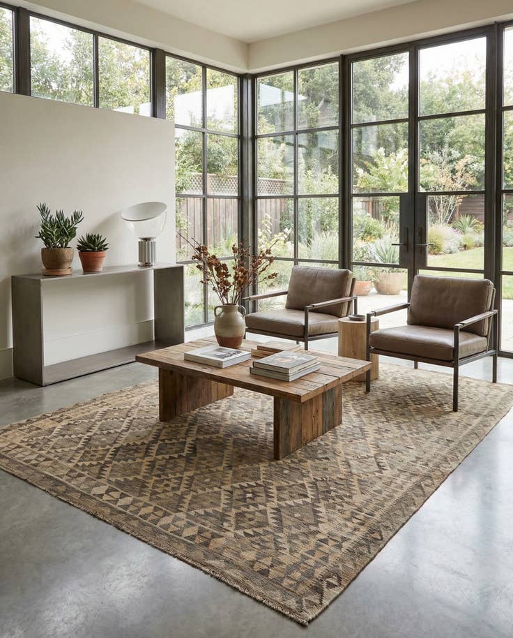 Detail image of 6' 10 x 9' 7 Hand Woven Kilim Maymana Wool Rug