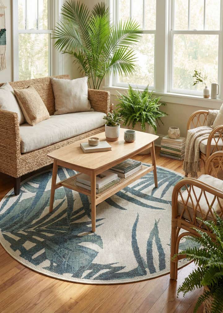 5' 3 x 5' 3 Easy-Clean Baja Indoor / Outdoor Round Rug