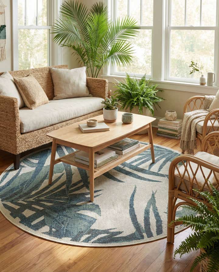 5' 3 x 5' 3 Easy-Clean Baja Indoor / Outdoor Round Rug
