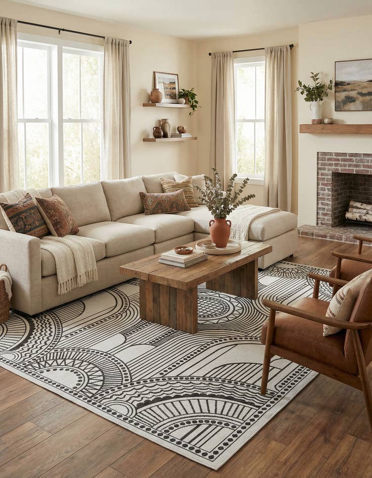 Detail image of  9' x 12'  Washable Traditional Indoor / Outdoor Rug