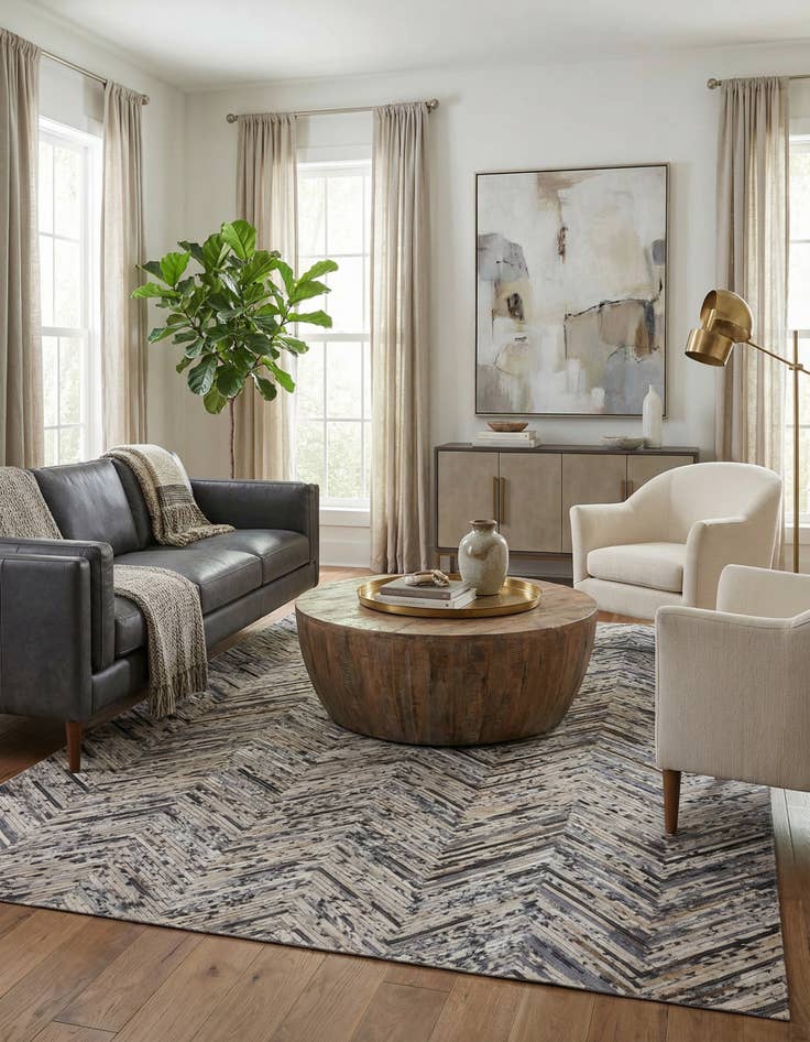 Detail image of 4' 11 x 8' 1 Cowhide Stocks Rug