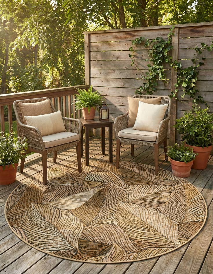 Detail image of 4' x 4'  Washable Botanical Indoor / Outdoor Round Rug