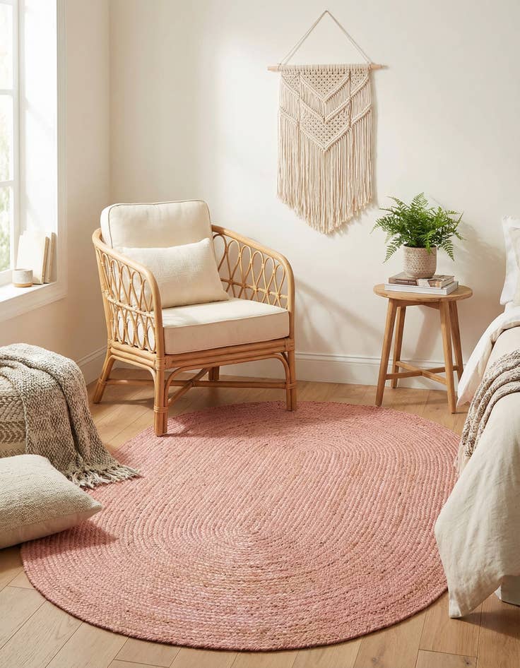 Detail image of 5' 1 x 8'  Hand Braided Jute Oval Rug