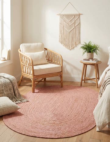 Light Pink Handmade Braided Jute Oval Rug