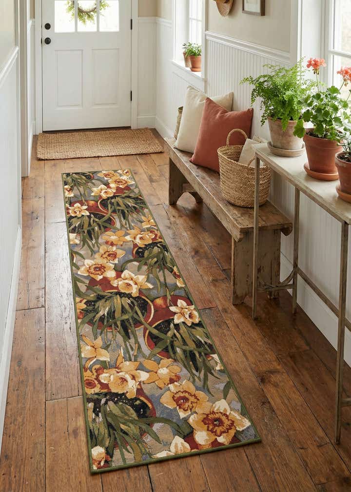 2' 7 x 10' Easy-Clean Botanical Indoor / Outdoor Runner Rug