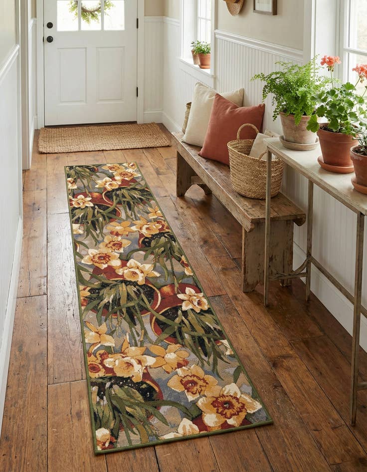 Detail image of  2' 7 x 10'  Washable Botanical Indoor / Outdoor Runner Rug