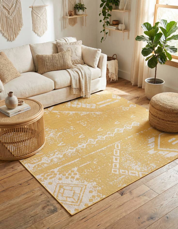 Detail image of 7' x 7'  Washable Bohemian Indoor / Outdoor Square Rug