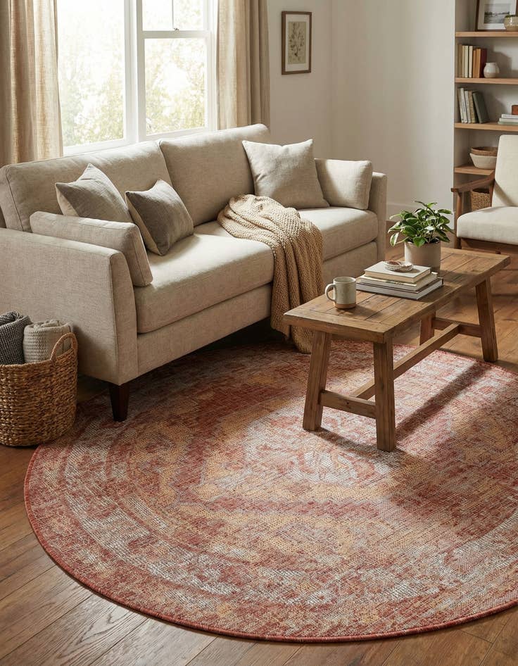 Detail image of 5' 3 x 5' 3 Easy-Clean Traditional Indoor / Outdoor Round Rug