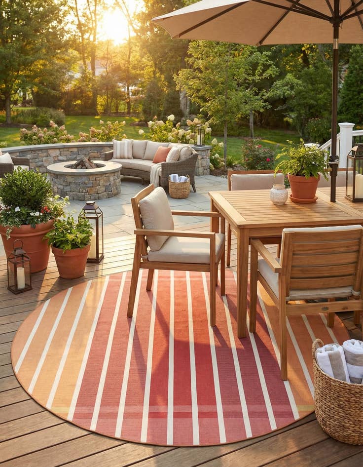 Detail image of 10' x 10'  Washable Striped Indoor / Outdoor Round Rug