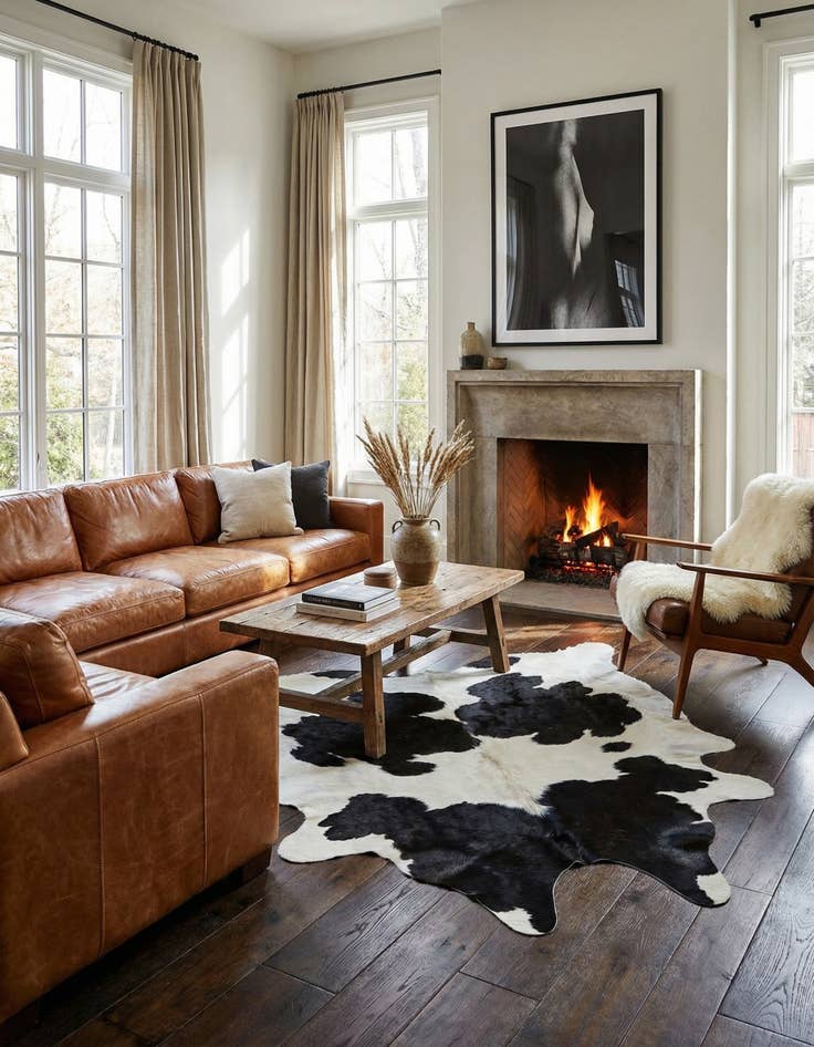 Detail image of 5' 6 x 6' 2 Cowhide Leather Square Rug