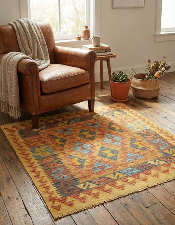 3' 2 x 3' 3 Hand Woven Kilim Maymana Wool Square Rug