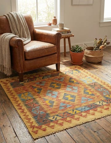 3' 2 x 3' 3 Hand Woven Kilim Maymana Wool Square Rug