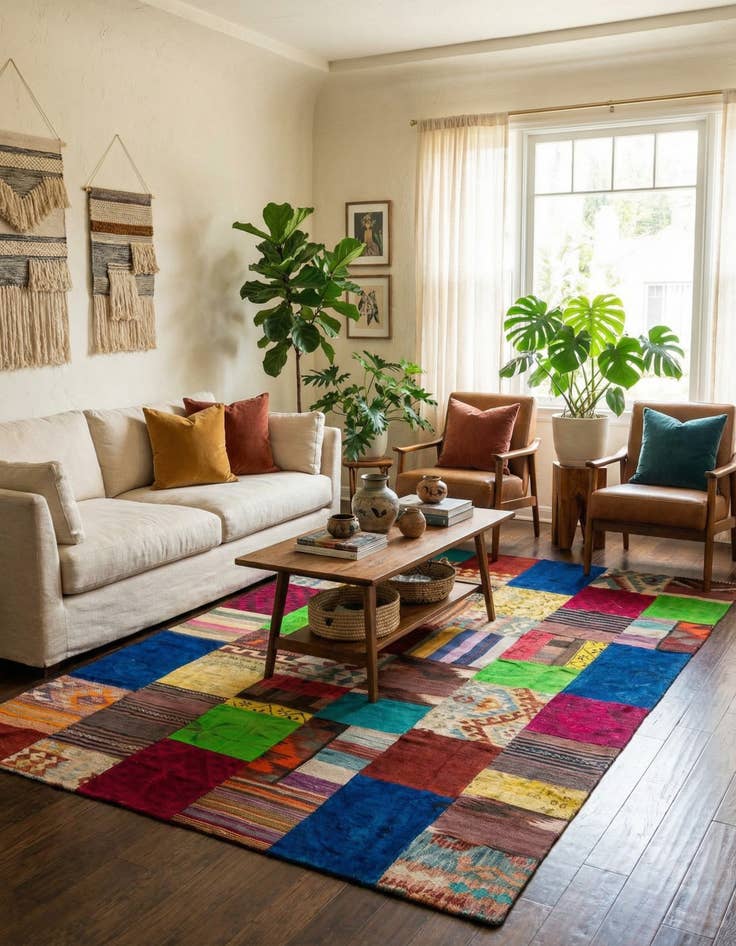 Detail image of 6' 8 x 9' 5  Hand Woven Kilim Patchwork Wool Rug