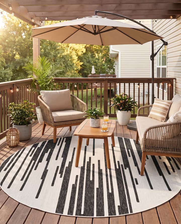 10' x 10' Easy-Clean Modern Indoor / Outdoor Round Rug