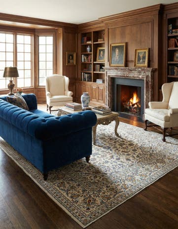 6' 7 x 9' 5 Hand Knotted Kashan Persian Wool Rug