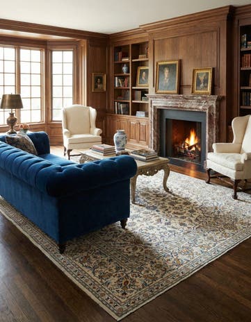 6' 7 x 9' 5 Hand Knotted Kashan Persian Wool Rug