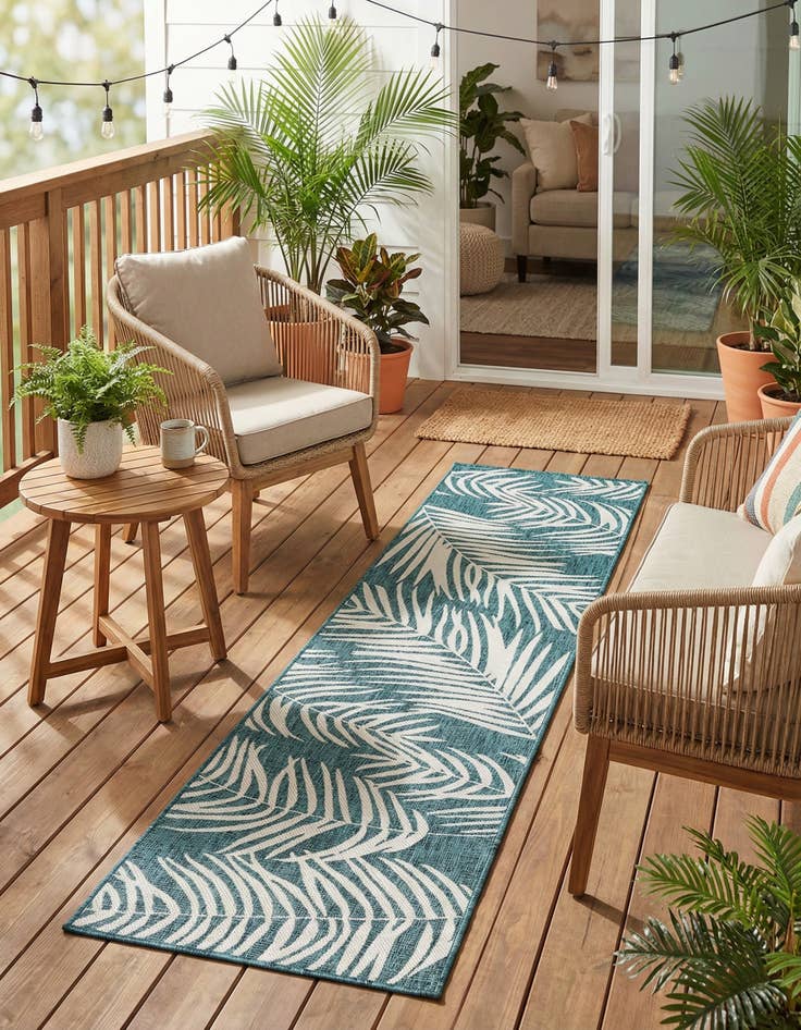 Detail image of 2' 7 x 10'  Washable Botanical Indoor / Outdoor Runner Rug