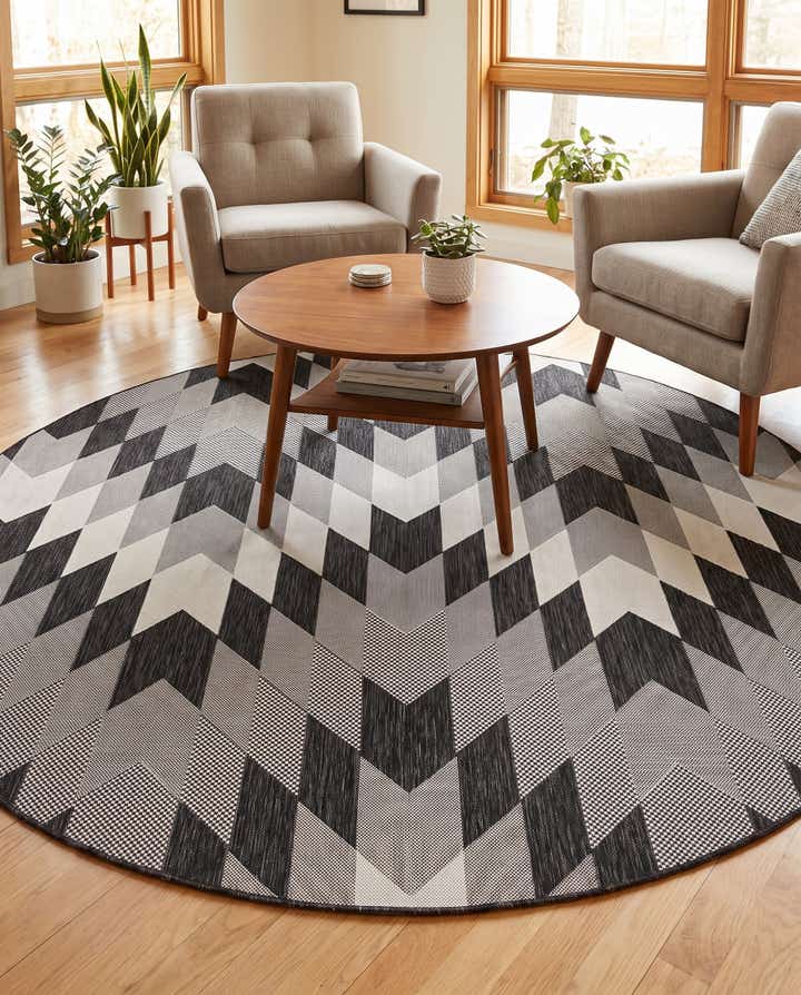 7' 10 x 7' 10 Easy-Clean Modern Indoor / Outdoor Round Rug