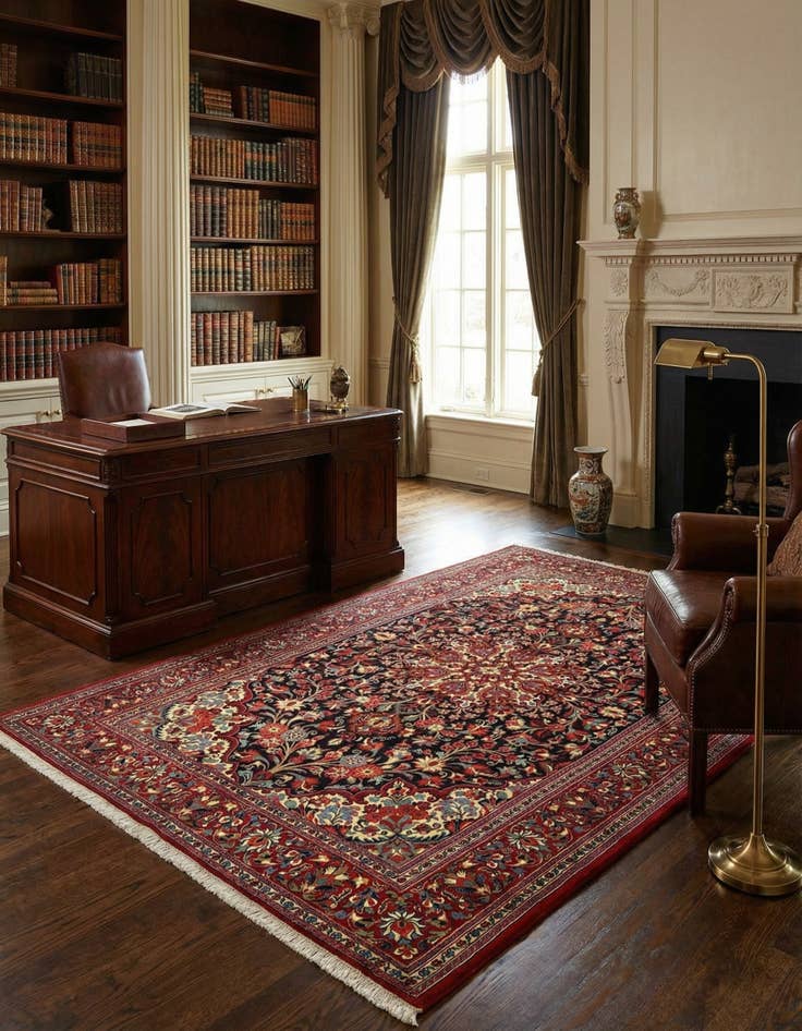 Detail image of  4' 8 x 6' 11  Hand Knotted Qom Persian Rug