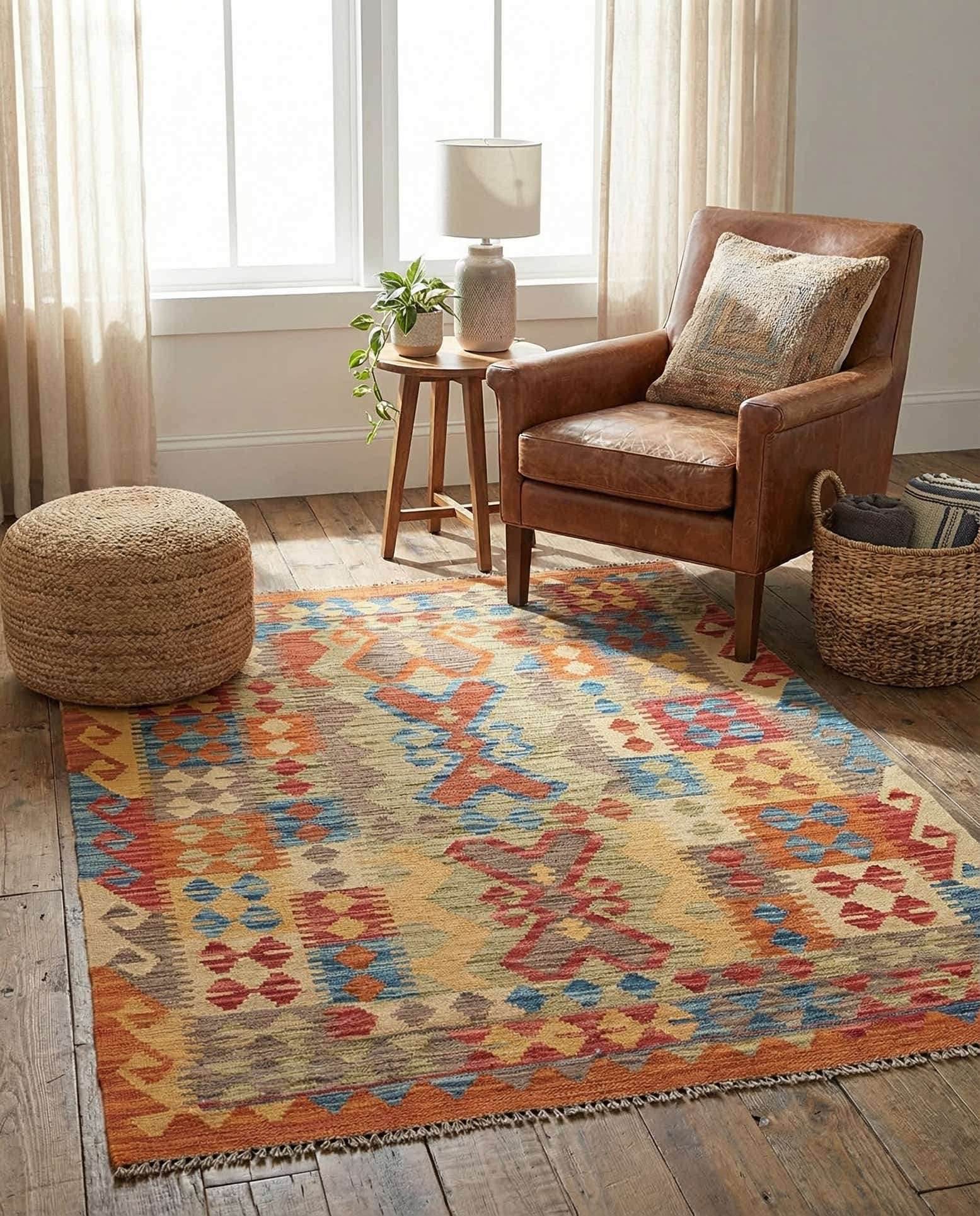 3' 3 x 4' 10 Hand Woven Kilim Maymana Wool Rug