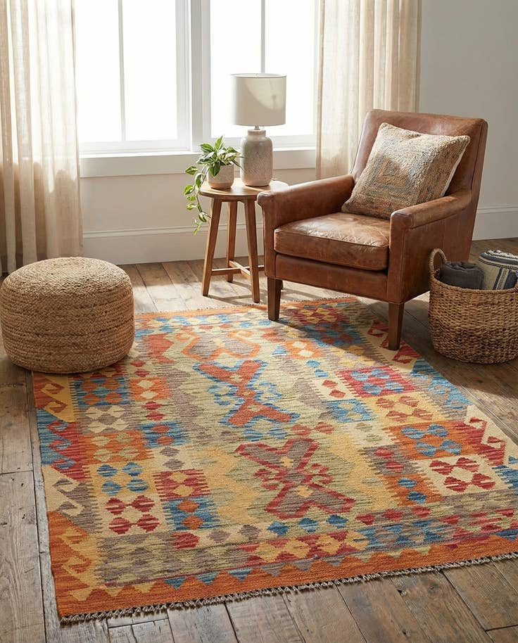 Detail image of 3' 3 x 4' 10 Hand Woven Kilim Maymana Wool Rug