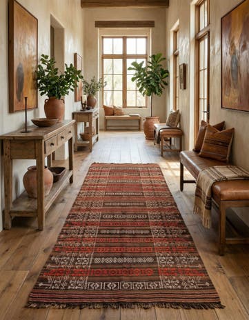4' 1 x 10' 8 Hand Woven Kilim Fars Wool Runner Rug