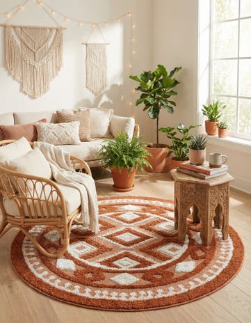 Rust Red Boho Round Rug