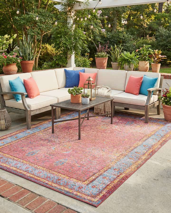6' 1 x 9' Easy-Clean Traditional Indoor / Outdoor Rug