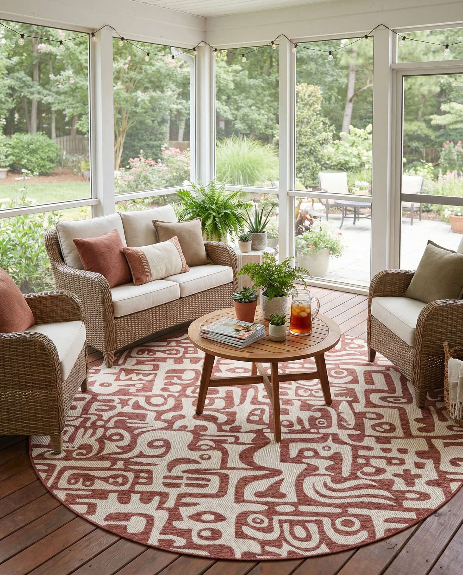 10' x 10' Easy-Clean Modern Indoor / Outdoor Round Rug