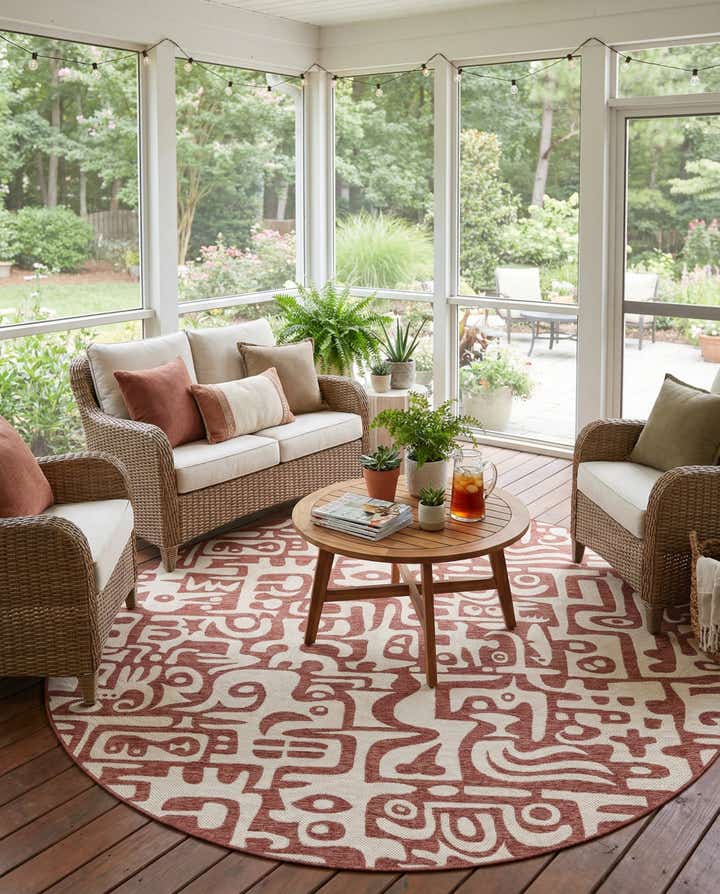 10' x 10' Easy-Clean Modern Indoor / Outdoor Round Rug