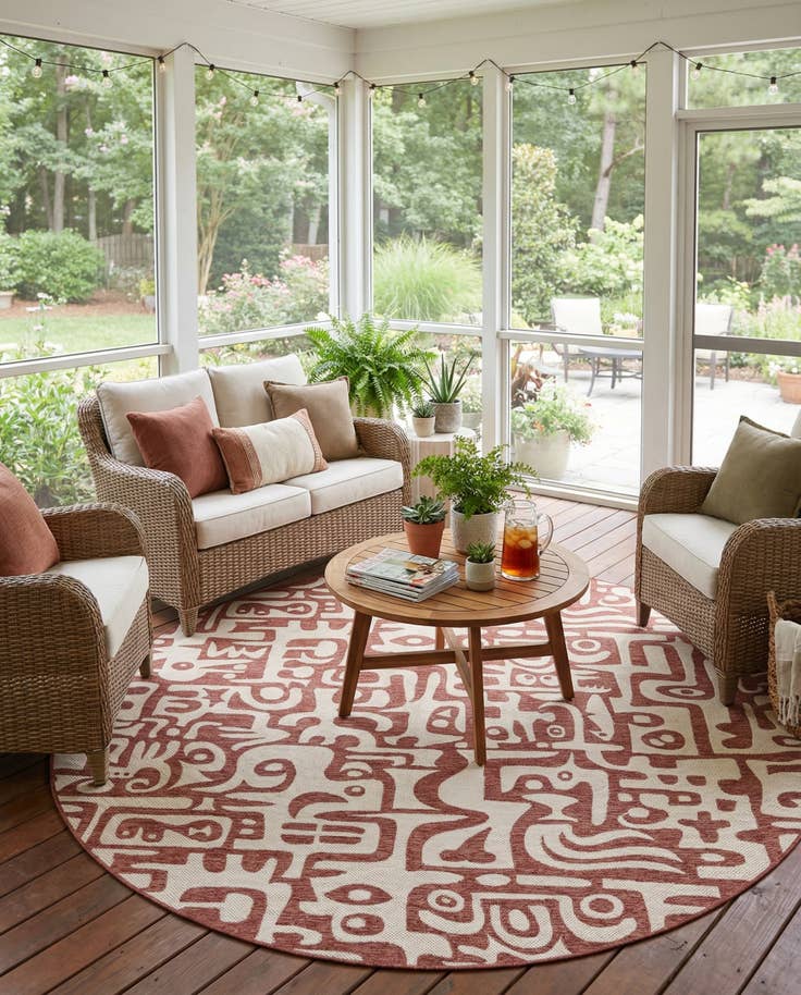 Detail image of 10' x 10' Easy-Clean Modern Indoor / Outdoor Round Rug