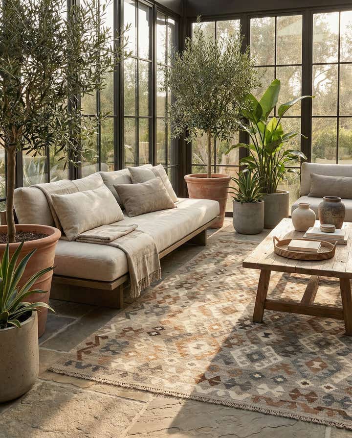 6' 2 x 8' 7 Hand Woven Kilim Maymana Wool Rug