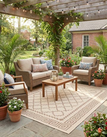 Beige Easy-Clean Trellis Indoor / Outdoor Rug