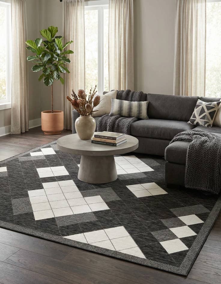 Detail image of 12' x 12'  Washable Modern Indoor / Outdoor Square Rug