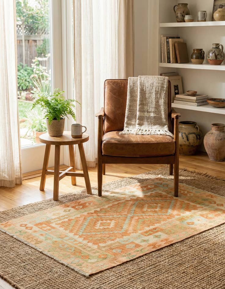 Detail image of 3' 3 x 5'  Hand Woven Kilim Waziri Wool Rug