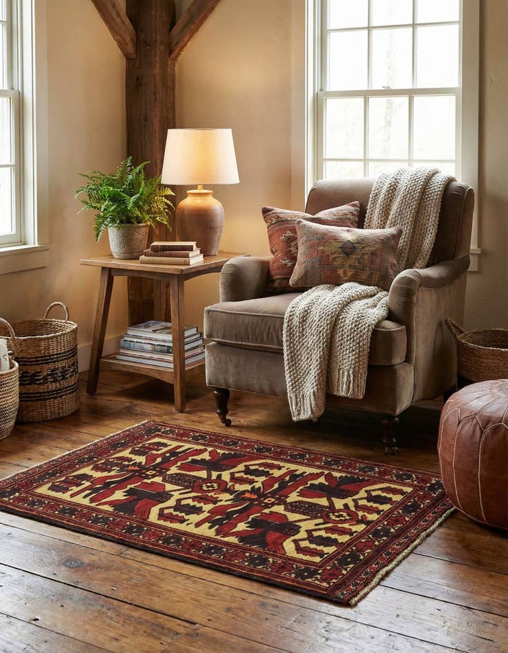 Detail image of  3' 2 x 4' 6  Hand Knotted Sumak Wool Rug