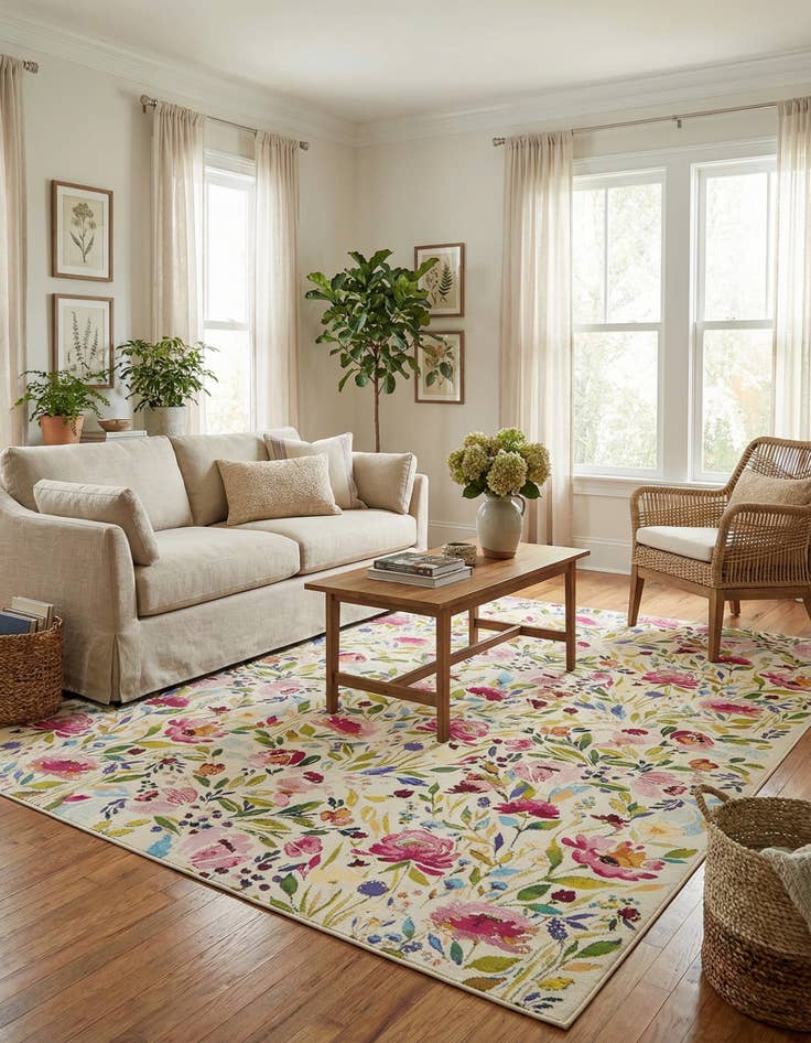 Detail image of  7' 10 x 10'  Washable Botanical Indoor / Outdoor Rug