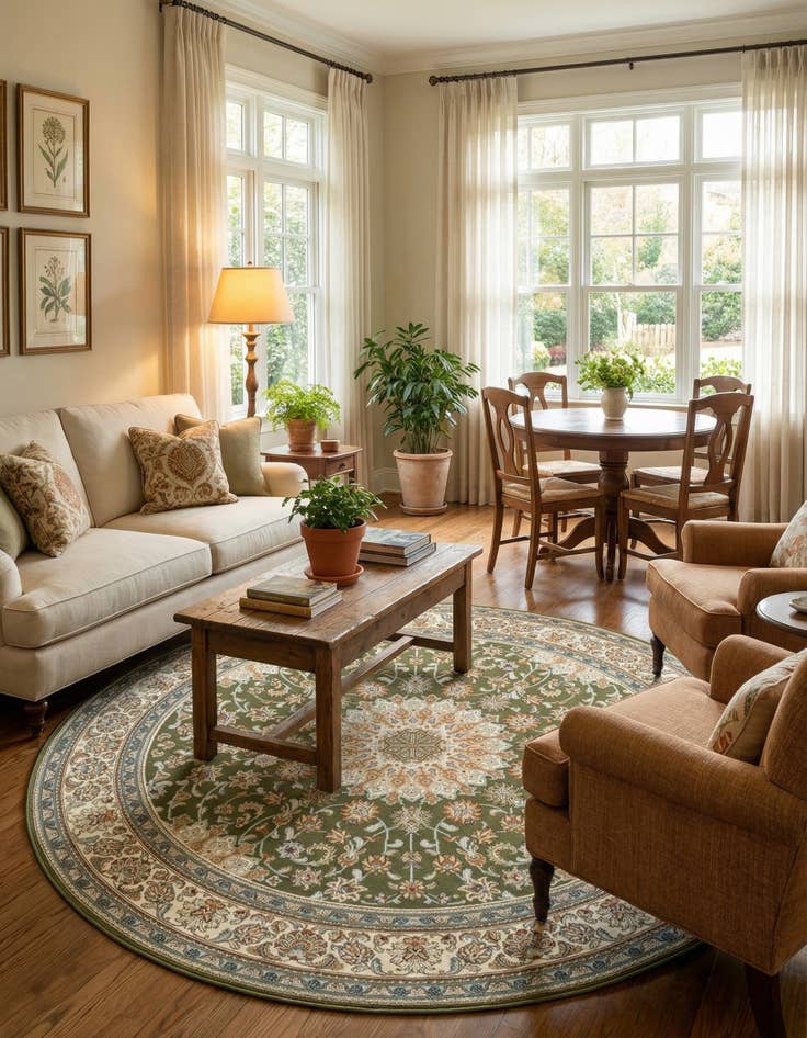 Detail image of 7' 10 x 7' 10  Washable Traditional Indoor / Outdoor Round Rug